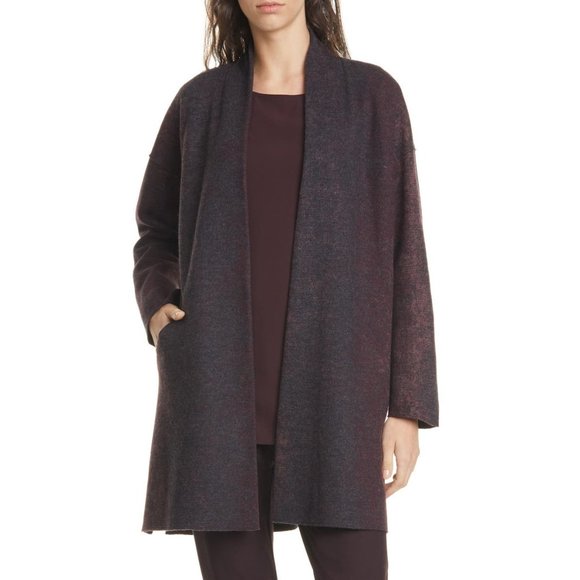 NWT Womens Size Large Eileen Fisher Oxidized Open Front Wool Blend Kimono Coat - Picture 2 of 7